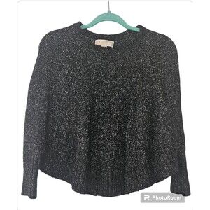 MICHAEL KORS Black & Metallic Gold BATWING Knit CREW Cape Poncho SWEATER/Size S